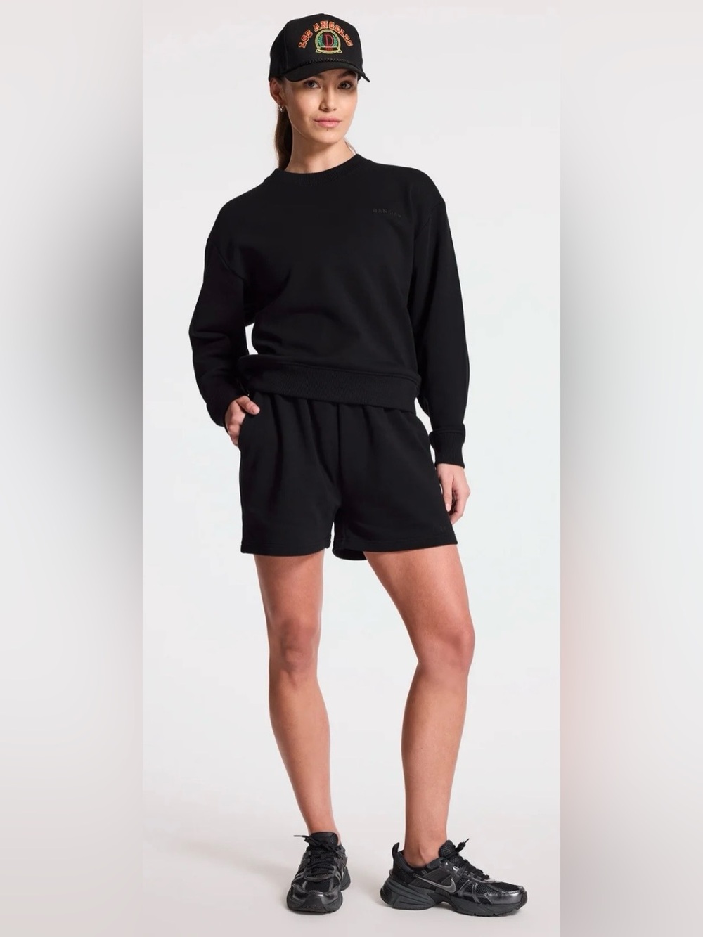 Bandier SET Black Casual Elastic Waist Short & Crewneck sweatshirt size S